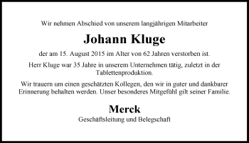Traueranzeige von Johann Kluge von trauer.echo-online.de
