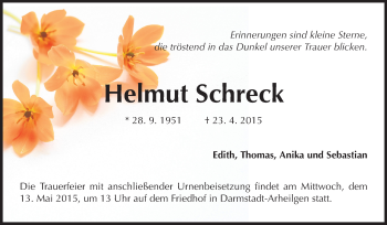 Traueranzeige von Helmut Schreck von Echo-Zeitungen (Gesamtausgabe)