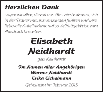Traueranzeige von Elisabeth Neidhardt von Rüsselsheimer Echo, Groß-Gerauer-Echo, Ried Echo