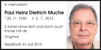 Traueranzeige von Paul Heinz Dietrich Muche von Echo-Zeitungen (Gesamtausgabe)