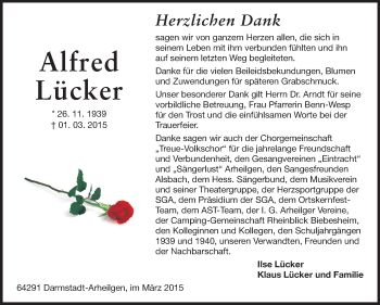 Traueranzeige von Alfred Lücker von Echo-Zeitungen (Gesamtausgabe)