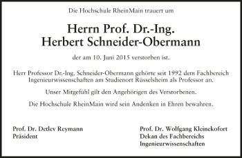 Traueranzeige von Herbert Schneider-Obermann von Echo-Zeitungen (Gesamtausgabe)