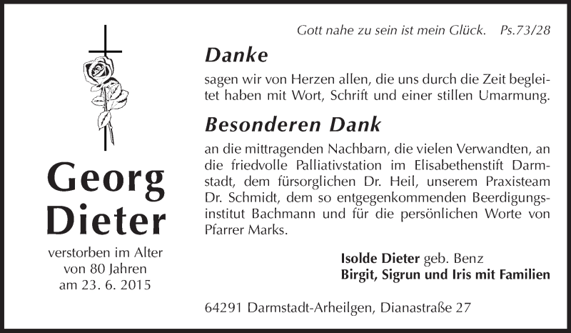  Traueranzeige für Georg Dieter vom 18.07.2015 aus Echo-Zeitungen (Gesamtausgabe)