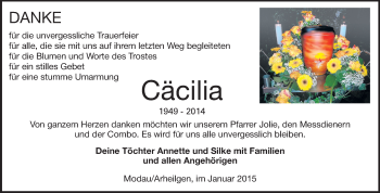 Traueranzeige von Cäcilia  von Echo-Zeitungen (Gesamtausgabe)
