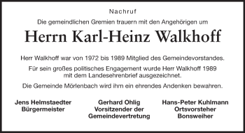 Traueranzeige von Karl-Heinz Walkhoff von Starkenburger Echo