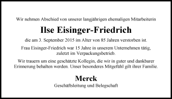 Traueranzeige von Ilse Eisinger-Friedrich von trauer.echo-online.de