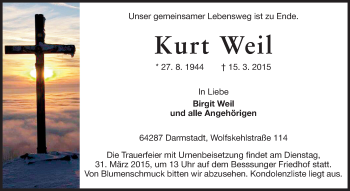 Traueranzeige von Kurt Weil von Echo-Zeitungen (Gesamtausgabe)