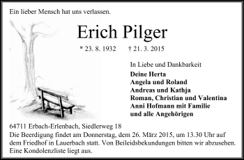 Traueranzeige von Erich Pilger von Odenwälder Echo