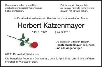 Traueranzeige von Herbert Katzenmayer von Echo-Zeitungen (Gesamtausgabe)