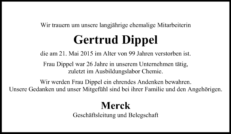  Traueranzeige für Gertrud Dippel vom 03.06.2015 aus Echo-Zeitungen (Gesamtausgabe)