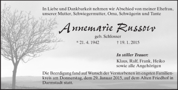 Traueranzeige von Annemarie Russow von Echo-Zeitungen (Gesamtausgabe)