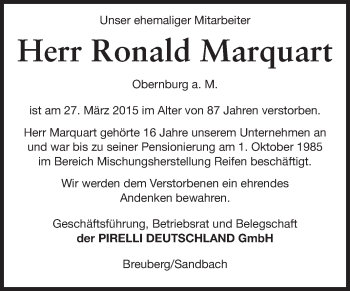 Traueranzeige von Ronald Marquart von Odenwälder Echo