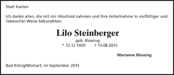 Traueranzeige von Lilo Steinberger von trauer.echo-online.de