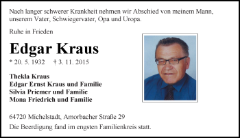 Traueranzeige von Edgar Kraus von trauer.echo-online.de