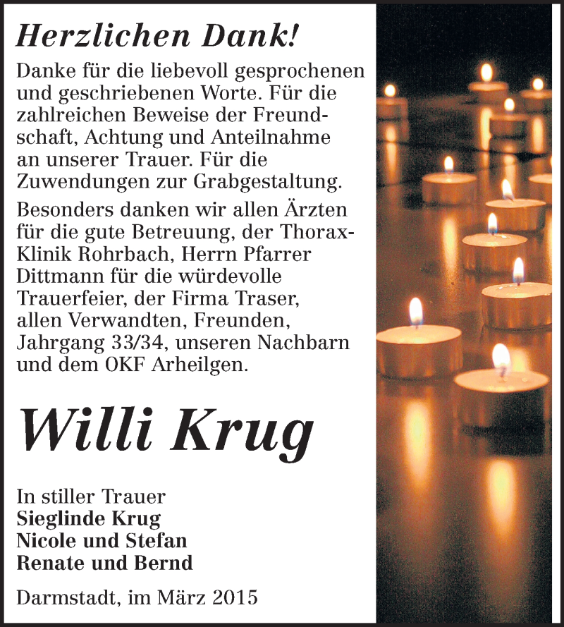  Traueranzeige für Willi Krug vom 18.03.2015 aus Echo-Zeitungen (Gesamtausgabe)