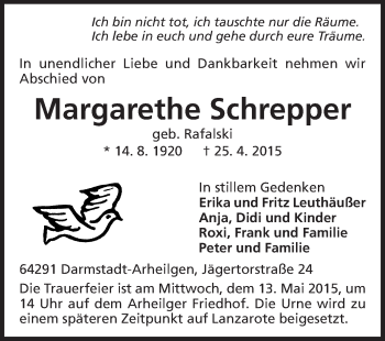 Traueranzeige von Margarethe Schrepper von Echo-Zeitungen (Gesamtausgabe)