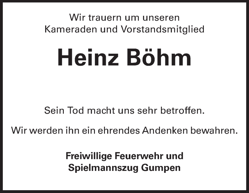  Traueranzeige für Heinz Böhm vom 04.07.2015 aus Odenwälder Echo