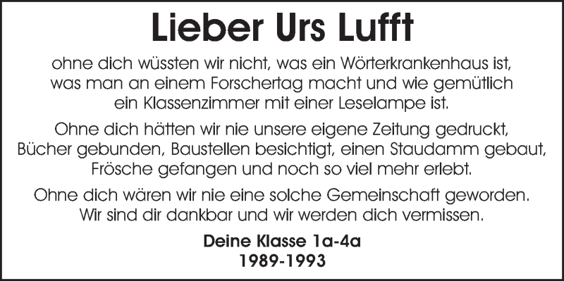  Traueranzeige für Urs Lufft vom 11.07.2015 aus Echo-Zeitungen (Gesamtausgabe)