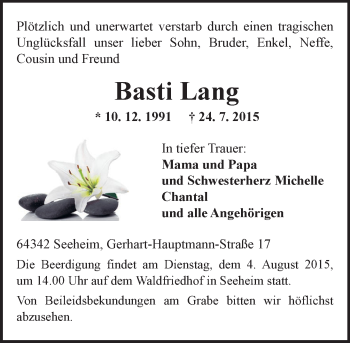 Traueranzeige von Basti Lang von trauer.echo-online.de