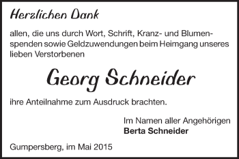 Traueranzeige von Georg Schneider von Odenwälder Echo
