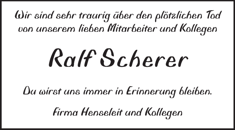  Traueranzeige für Ralf Scherer vom 25.07.2015 aus Echo-Zeitungen (Gesamtausgabe)