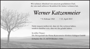 Traueranzeige von Werner Katzenmeier von Echo-Zeitungen (Gesamtausgabe)