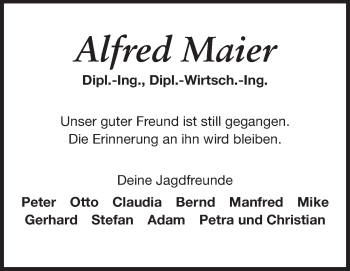 Traueranzeige von Alfred Maier von Echo-Zeitungen (Gesamtausgabe)