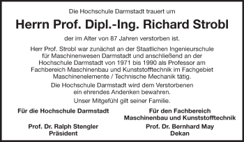 Traueranzeige von Richard Strobl von Echo-Zeitungen (Gesamtausgabe)