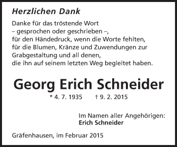 Traueranzeige von Georg Erich Schneider von Echo-Zeitungen (Gesamtausgabe)