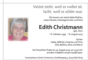 Traueranzeige von Edith Christmann von trauer.echo-online.de
