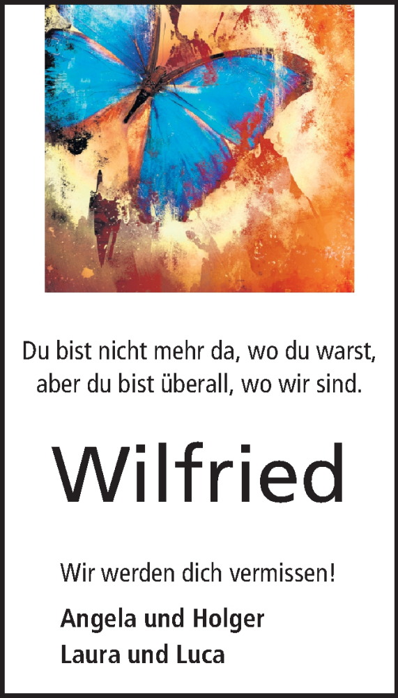  Traueranzeige für Wilfried  vom 18.04.2015 aus Echo-Zeitungen (Gesamtausgabe)