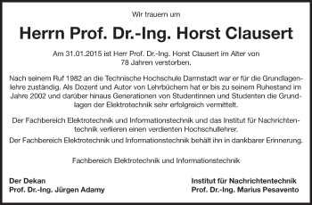 Traueranzeige von Horst Clausert von Echo-Zeitungen (Gesamtausgabe)