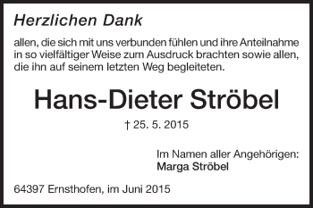 Traueranzeige von Hans-Dieter Ströbel von Echo-Zeitungen (Gesamtausgabe)
