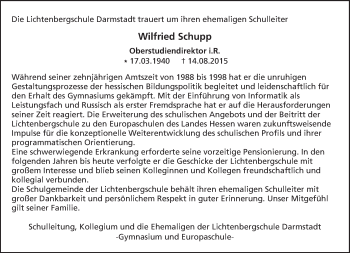 Traueranzeige von Wilfried Schupp von trauer.echo-online.de