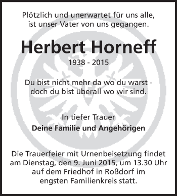 Traueranzeige von Herbert Horneff von Darmstädter Echo, Odenwälder Echo, Rüsselsheimer Echo, Groß-Gerauer-Echo, Ried Echo
