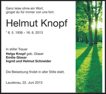Traueranzeige von Helmut Knopf von Darmstädter Echo