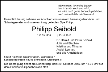 Traueranzeige von Philipp Seibold von trauer.echo-online.de