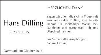 Traueranzeige von Hans Dilling von trauer.echo-online.de