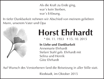 Traueranzeige von Horst Ehrhardt von trauer.echo-online.de