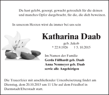 Traueranzeige von Katharina Draab von trauer.echo-online.de