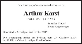Traueranzeige von Arthur Karst von trauer.echo-online.de