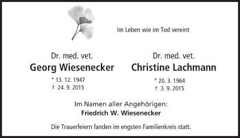 Traueranzeige von Georg  Wiesenecker Christine Lachmann von trauer.echo-online.de