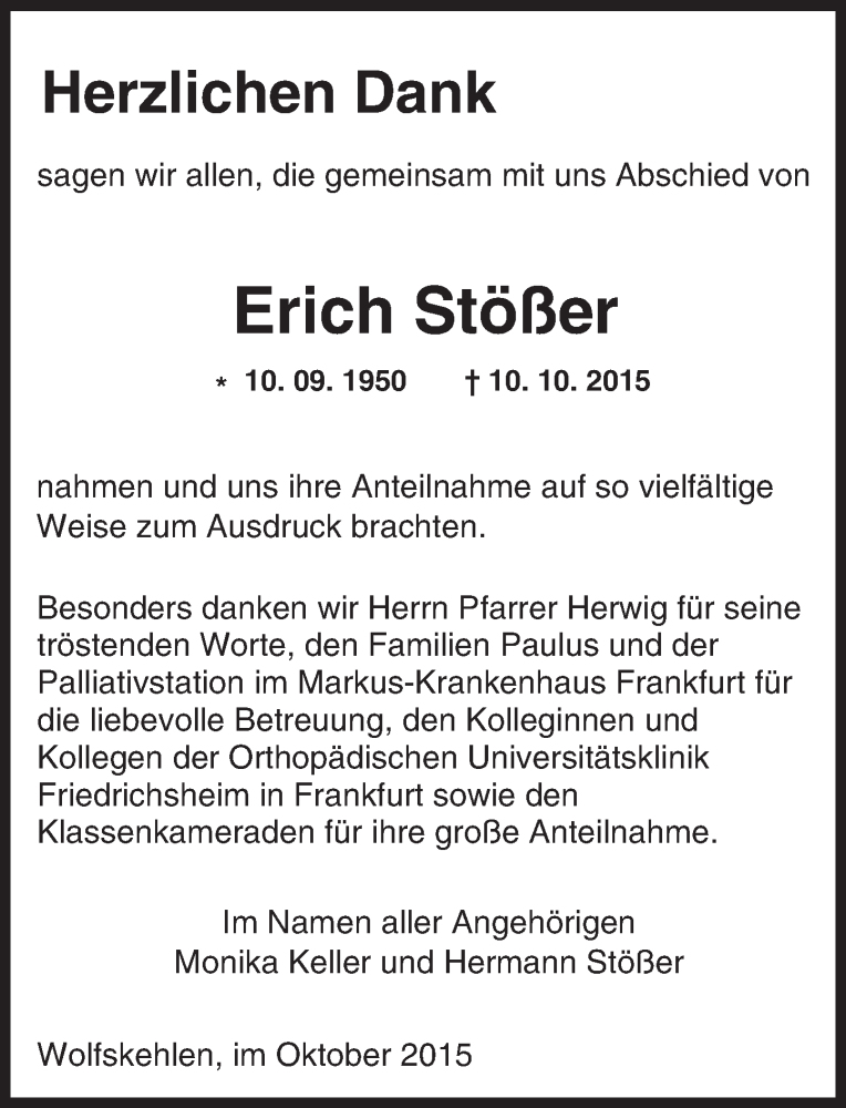  Traueranzeige für Erich Stößer vom 31.10.2015 aus trauer.echo-online.de