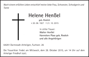 Traueranzeige von Helene Henßel von trauer.echo-online.de