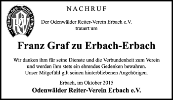 Traueranzeige von Franz Graf zu Erbach-Erbach von trauer.echo-online.de