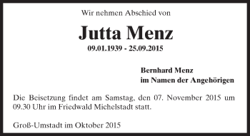 Traueranzeige von Jutta Menz von trauer.echo-online.de