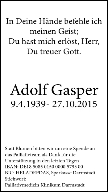 Traueranzeige von Adolf Gasper von trauer.echo-online.de