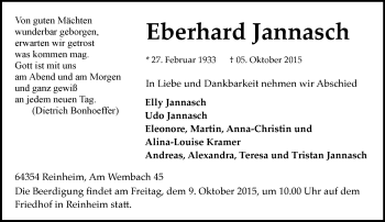 Traueranzeige von Eberhard Jannasch von trauer.echo-online.de