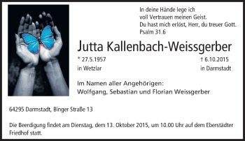 Traueranzeige von Jutta Kallenbach-Weissgerber von trauer.echo-online.de