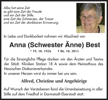 Traueranzeige von Anna Best von trauer.echo-online.de